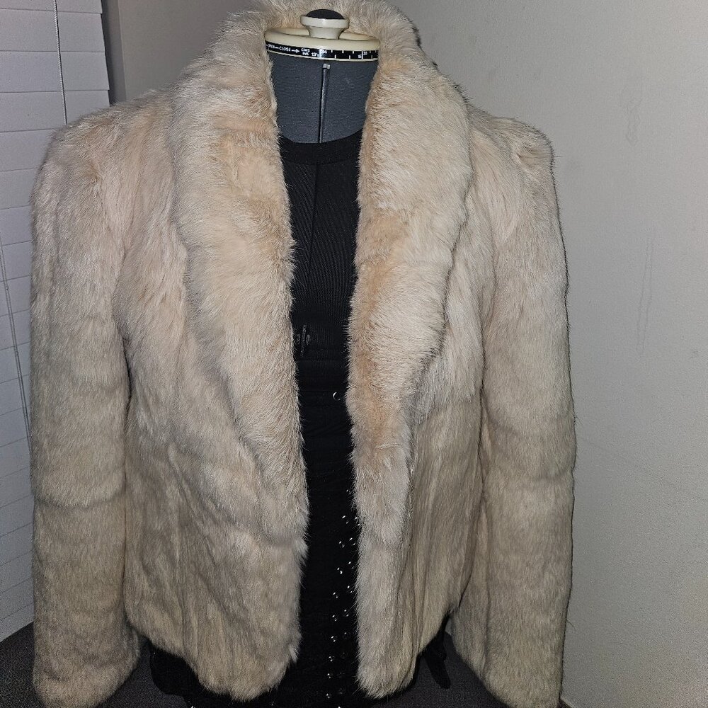 Cream white rabbit fur coat